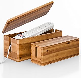 TIDITA Acacia Large Cable Management Box - Set of 2 Cord Box Hider for Home, Office - Cable Hider Box, Surge Protector Box for TV Wires, Computer - Power Strip Box with 2 Open Slots, Magnetic Lid
