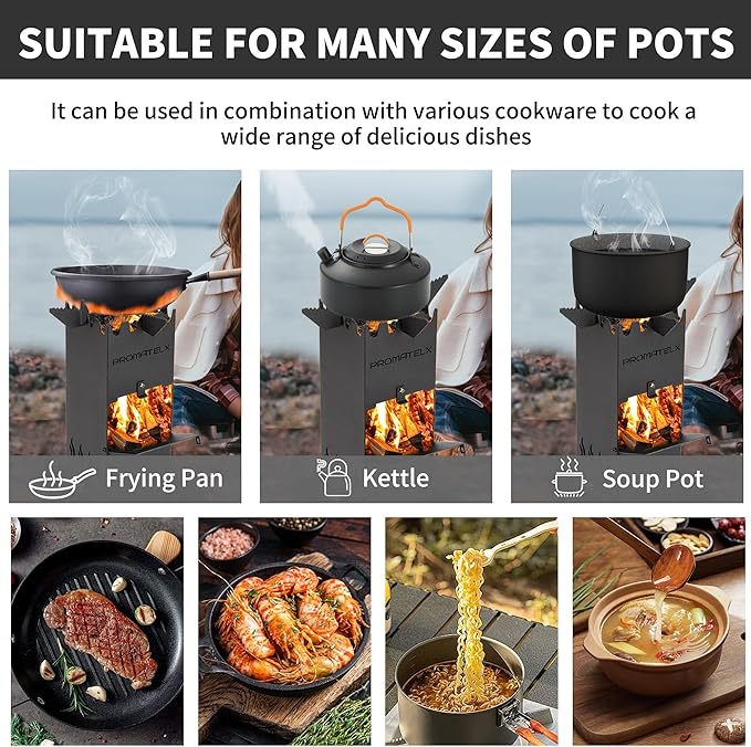 Portable Rocket Stove, Wood-Burning Stove & Backpacking Stove, Windproof Design with Carry Bag, Perfect for Backyard & Outdoor Cooking (Small)