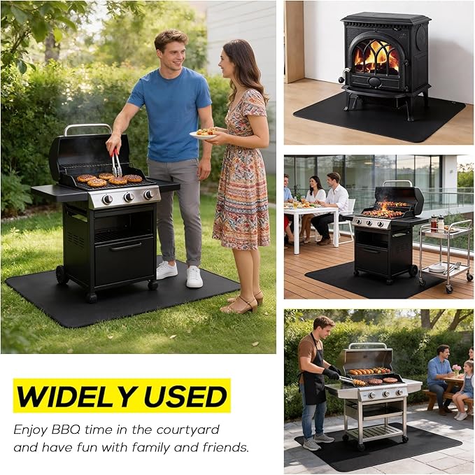 FLASLD Under BBQ Mat, 36x48 inches Large Under Grill Mats for Outdoor Grill, Double-Sided Fireproof Protective Mat, Oilproof Waterproof BBQ Fire Pit Fireplace Mat
