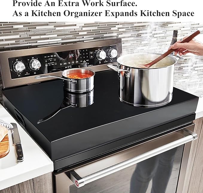 Stainless Steel Gas Stove Top Cover, Noodle Board Cooktop Cover, Kitchen Organizer for Gas and Electric Stove Range Expanding Kitchen Space, Large Size 36"x 23.6"x3", Black