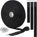 YMCRLUX 1"x32ft Hook and Loop Straps with 50 Metal Buckles, Adjustable Fastening Cable Straps, Cut-to-Length Cinch Strap, Reusable Nylon Securing Cord Ties for Organizer or Storage, 1 inch Wide, Black