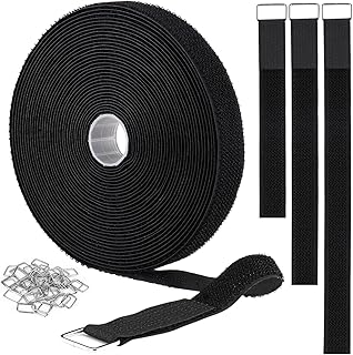 YMCRLUX 1"x32ft Hook and Loop Straps with 50 Metal Buckles, Adjustable Fastening Cable Straps, Cut-to-Length Cinch Strap, Reusable Nylon Securing Cord Ties for Organizer or Storage, 1 inch Wide, Black