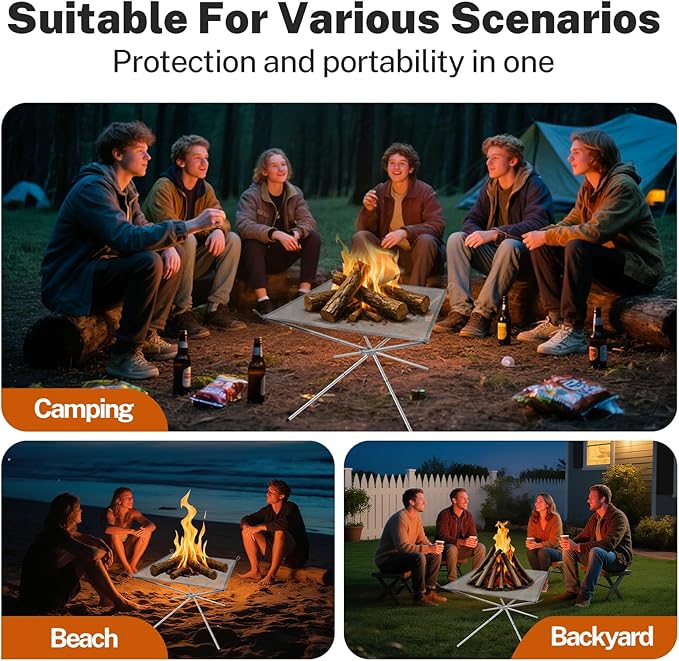 22 Inch Portable Fire Pit for Camping, Wire Mesh Fire Pit, Foldable Stainless Steel Mesh Fireplace for BBQ, Picnic, Heating, Bonfire