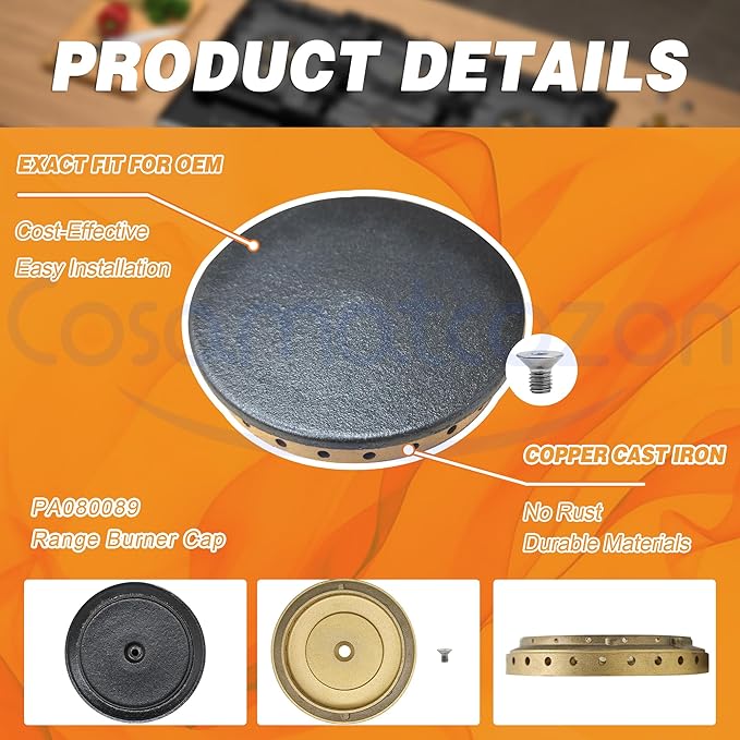 PA080089 Cosamatcozon Upgraded Range Burner Cap - Compatible with Some Viking Ranges