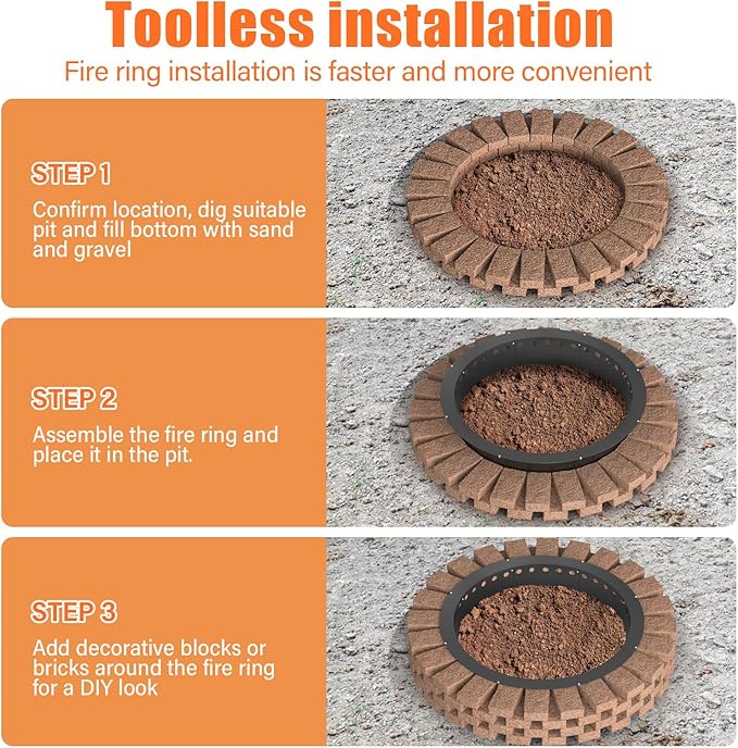 39 Inch Fire Pit Ring for Outside, Large Smokeless Firepit Insert, Wood Burning Fire Pit Rim, DIY Fire Rings for Yard/Garden Bonfires, Outdoor Fireplace, Carbon Steel, Matte Black