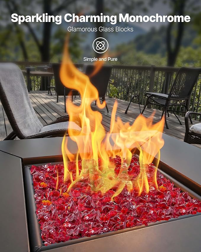 VEVOR Fire Glass, 10 lbs, Red, 3/4 Inch High-Temperature Resistant Reflective Glass Rocks, Smokeless Fire Pit Stones for Outdoor Table & Landscaping