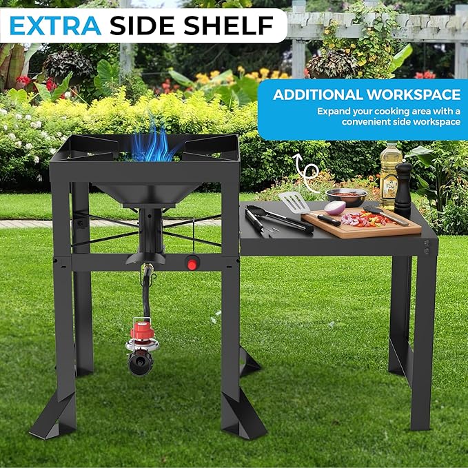 Approved Outdoor High Pressure Dual Jet Burner Gas Boiler & Cooker with 130,000BTU, 10PSI CSA Approve Adjustable Regulator, for Outdoor Fryer, Canjun Fry & Boil, Maple Syrup Prep, Seafood Boil.
