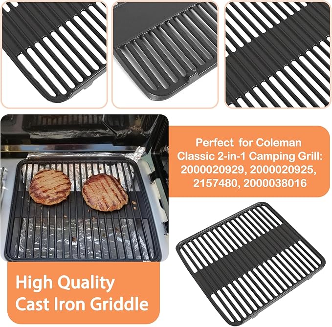 Cast Iron Grill Grates for Coleman 2-in-1 Camping Grill, Cooking Grid for Coleman 2 Burner Propane Stove, Fits Coleman Classic 2-Burner 2157480 2000020929 2000020925 2157480 ‎2000038016 Propane Stove