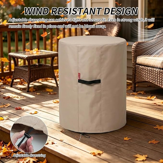 [2026 Upgraded]SheeChung Fire Pit Cover Round 24"D x 27"H,Heavy Duty 600D Waterproof Tall Firepit Cover,Fits for 20"-24" Propane Fire Pit/Table,Tear & Fade Resistant Fireplace Covers with Drawstring