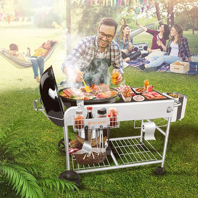 Grill Table for Weber 18" & 22" Original Kettle,Kettle Grill Cart,Outdoor Prep Table for Weber Original Kettle,Jumbo Joe,Master-Touch Charcoal Grill,Performer Charcoal Grill Accessories