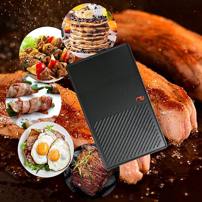 Uniflasy 7637 17.5 Inch Cast Iron Griddle Grates Replacement Part for Weber Spirit E210 E220 S210 S220 with Front Control, Reversible Griddle Plate for Weber Spirit & Spirit II 200 Series