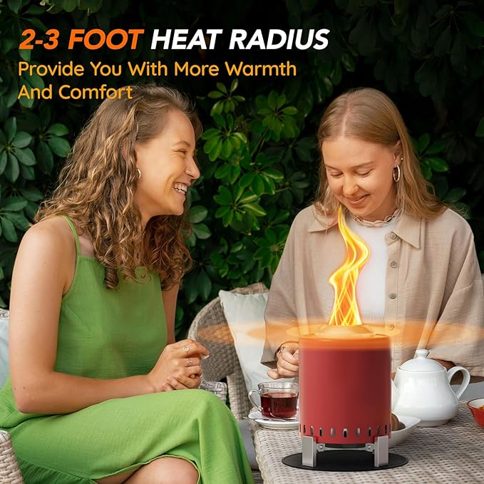 Mini Smokeless 7 Inch Tabletop Fire Pit with Pan Stand and Insulation Mat, Portable Stainless Steel Fire Pit for Camping, Patio Tabletop Firepit, Burns Wood or Pellets, Travel Bag Included, RED