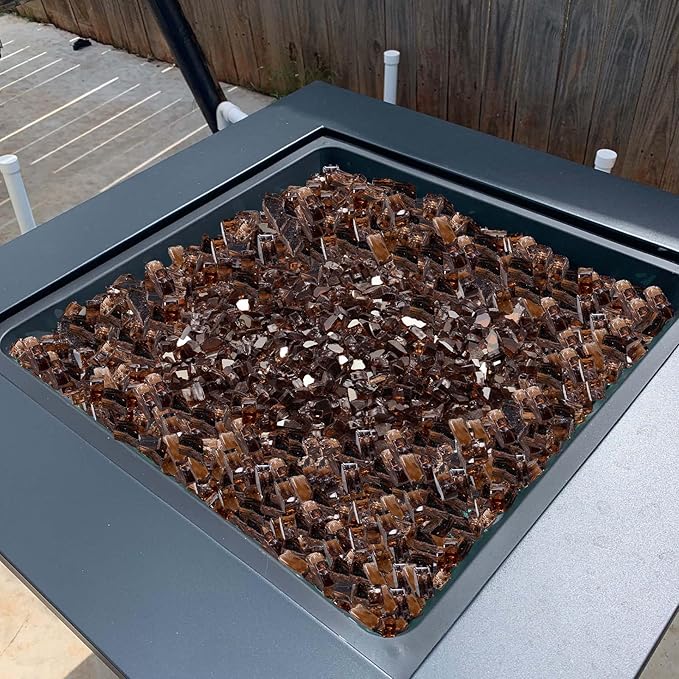 VEVOR Fire Glass, 10 lbs, Copper, 1/2 Inch High-Temperature Resistant Reflective Glass Rocks, Smokeless Fire Pit Stones for Outdoor Table & Landscaping