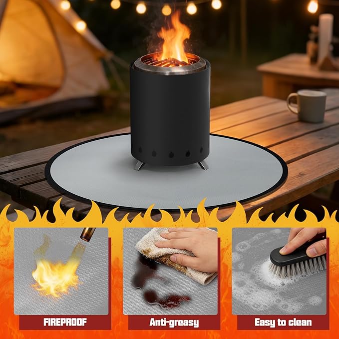 20" Tabletop Fire Pit Mat for Solo Stove Mesa XL, Easy Clean Small BBQ Mat for Outdoor BBQ， Reusable Waterproof Pad， Three-Layer Fireproof and Heat-Resistant Barbecue Mat for Tabletop Fire Pit-Silvery