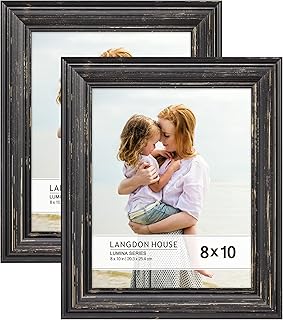 Langdon House 8x10 Real Wood Picture Frames (Barnwood Black - Gold Accents, 2 Pack), French Country Style Wooden Photo Frame 8 x 10, Lumina Collection
