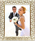 8x10 Brass-Tone Heart Metal Picture Frame with Rhinestones, Decorative Photo Frame for Wedding, Anniversary, Birthday Gifts, Tabletop Display