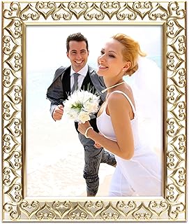 8x10 Brass-Tone Heart Metal Picture Frame with Rhinestones, Decorative Photo Frame for Wedding, Anniversary, Birthday Gifts, Tabletop Display