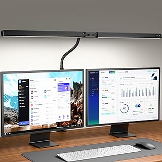 Eye-Caring Desk Lamp with Clamp, LED Desk Light Bar for Dual Monitors, Adjustable Gooseneck Table Lamp with 3 Color Modes, Smooth Dimming Office Desk Lamp for Home Office, Study, Computer Work