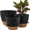FaithLand 3-Pack Large Planter Pots, 12 10 9 Inch Self Watering Flower Pots for Indoor Outdoor Garden Plants, Black with Brown