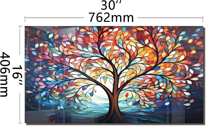 DAIFURONGE Tempered Glass Backsplash for Kitchen, Tree of Life Art Stove Backsplash Protector - Easy to Clean Wall Decor (Art Deco 2, 30"x16"(76.2x40.64cm))