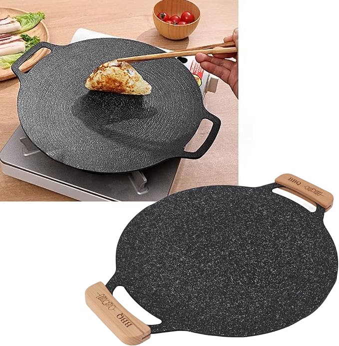 gernie Korean BBQ Grill Pan, Nonstick Round Griddle Grill Pan, Portable Round Cast Iron Skillet with Handle, Multifunctional Stove Plate for Meats, Pancakes, Korean Grill Pan for, gernief9w01iphkm-13