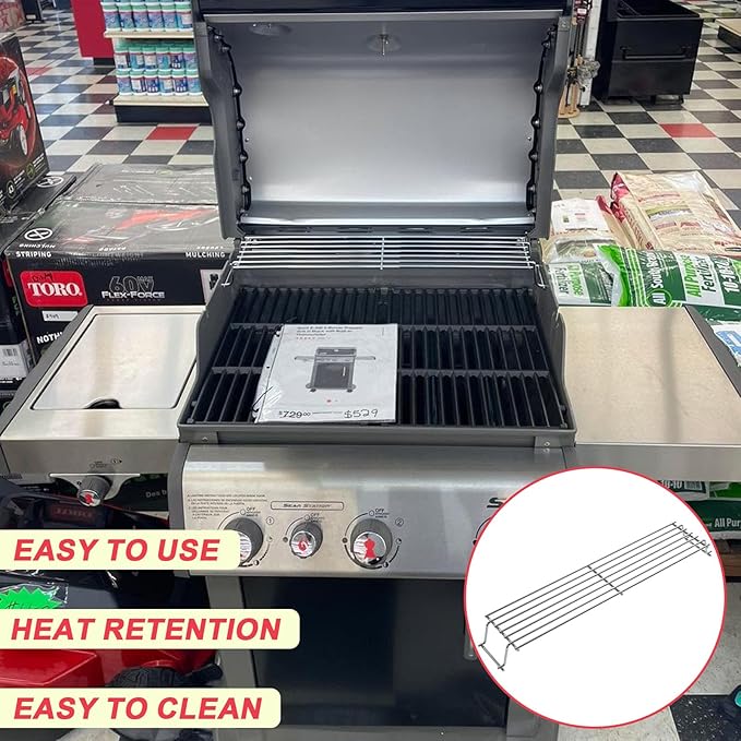 DcYourHome 7641 Warming Rack for Weber Spirit I & GS4 Spirit II 300 Series, Spirit E-310 E-315 E-320 E-335 SP310 Parts with Front Control Knobs, Genesis Silver Gold B/C, Stainless Steel 24 7/8 Inch