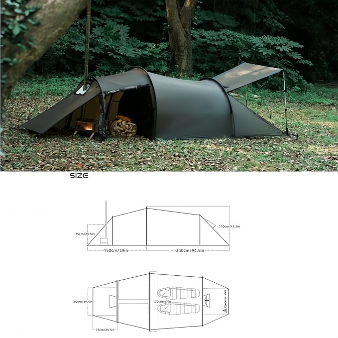 Hot Tent with Stove Jack – 4 Season Waterproof & Windproof Shelter for 1–4 People, Lightweight for Camping, Hiking, Hunting & Fishing