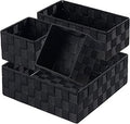 Posprica Small Black Baskets Cube Bin Container Tote,Woven Storage Baskets for Organizing Organizer Divider for Drawer, Closet, Shelf, Dresser, Set of 4