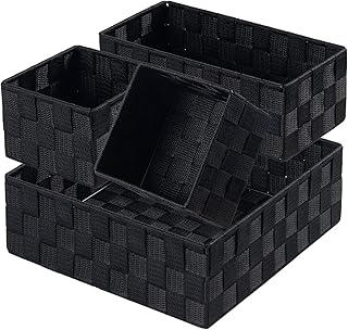 Posprica Small Black Baskets Cube Bin Container Tote,Woven Storage Baskets for Organizing Organizer Divider for Drawer, Closet, Shelf, Dresser, Set of 4