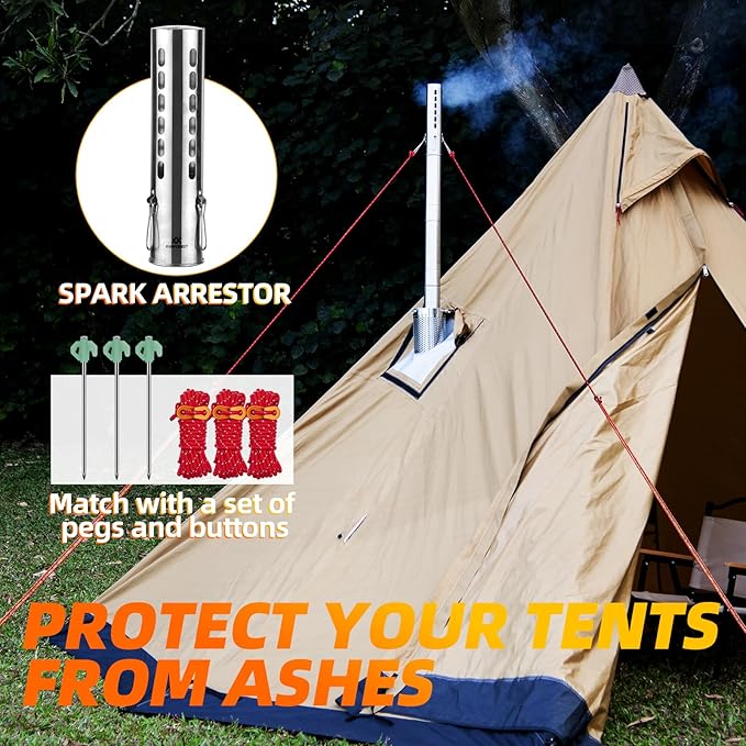 Hot Tent Stove, AVOFOREST 304 Stainless Wood Burning Stove, Portable Wood Stove with 6 Stainless Chimney Pipes for Outdoor Heating & Cooking, Ice Fishing, Hunting