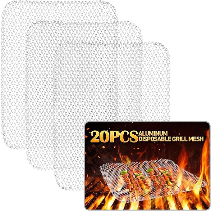 Disposable Grill Topper,16x12 Inch Grill Mesh Mat Disposable Pans,Non-Stick BBQ Aluminum Mats for Outdoor Grills, Easy to Clean (20)