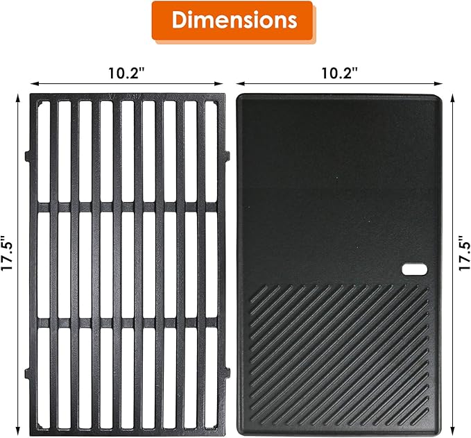 Uniflasy 7637 17.5 Inch Cast Iron Griddle Grates Replacement Part for Weber Spirit E210 E220 S210 S220 with Front Control, Reversible Griddle Plate for Weber Spirit & Spirit II 200 Series