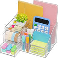 VITVITI Acrylic Desk Organizer, Clear Pencil Organizer for Desk, Multifunctional Desktop Stationary Pen Organizer, 8 Compartment Storage with Drawer, for Office/A4 Paper/Art Supply