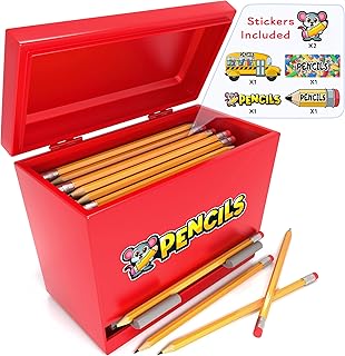 Pencil Dispenser Holder Red Stainless Steel Dispenser for Pencils with 6 Beautiful stickers for Decoration Metal Pencil Dispenser for Classroom Home Office Teachers Students (Pencils Not Included)