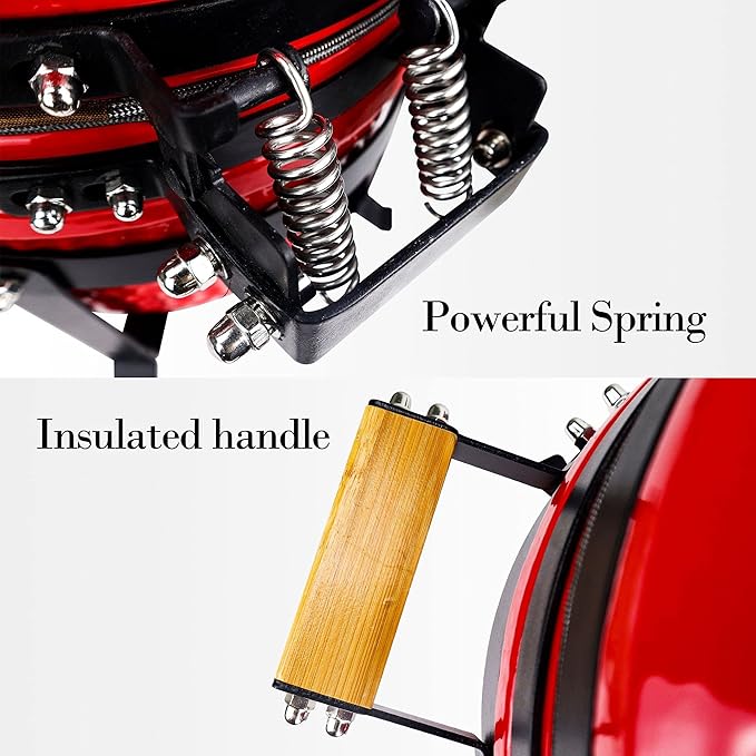 London Sunshine Ceramic Kamado Charcoal BBQ Grill and Smoker, Stainless Steel Grates -15" Ceramic with Tall Stand (RED)