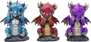 3Pcs See No Evil Hear No Evil Speak No Evil Dragon Figurines, Resin Baby Dragon Statue, Cute Desk Decor, Ideal Birthday Holiday Children's Day Gift