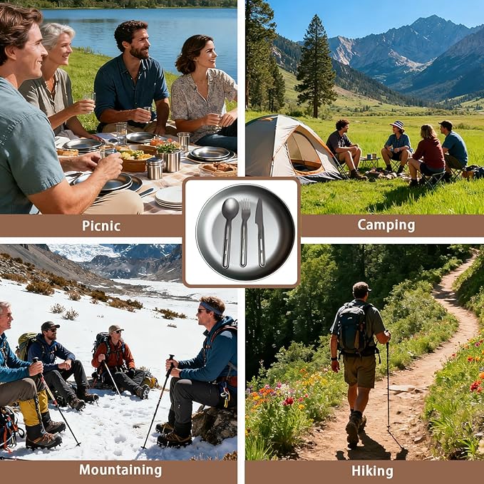 Titanium Plate 2sets - 7.5Inch Ultralight For Backpacking, Hiking, Travel Dinnerware Easy Clean Compact