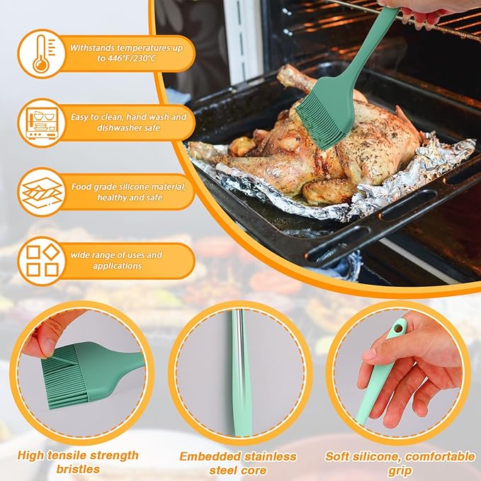 LELE LIFE 3 Sizes Silicone Basting Brush, Extra Large Heat Resistant Pastry Brush Spread Oil Butter Sauce Marinade for BBQ Grilling Baking Kitchen Food Cooking (Green)