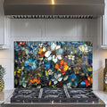 Evgosm Tempered Glass Backsplash for Kitchen, Pixel Flower Stove Splashback, Glass Backsplash, Used for Kitchen Wall Protection and Decoration, Easy to Install and Clean. (30x18'')