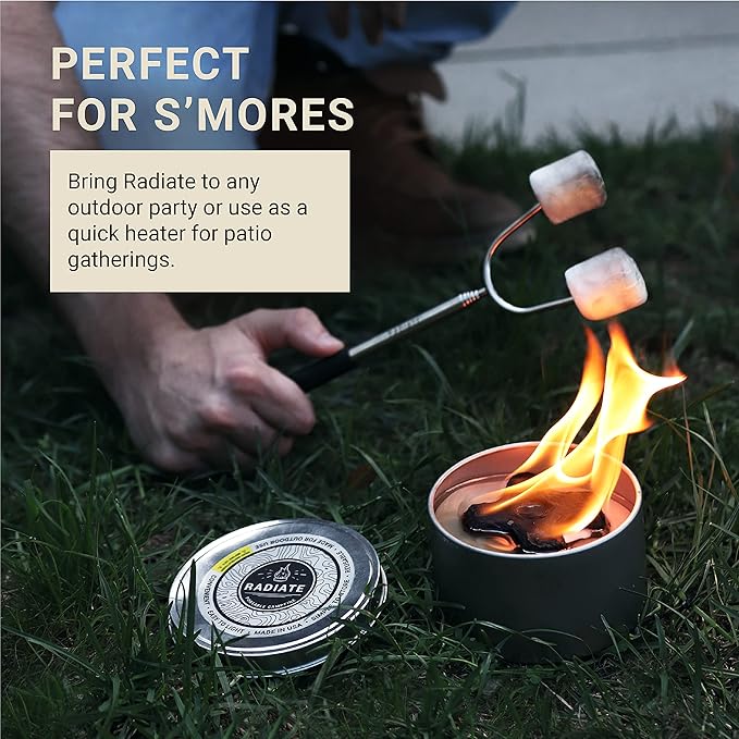 Radiate 2-Pack Portable Tabletop Firepit Campfire in a Can - 4" White Modern - 2 Hours Warmth & Burn Time - Soy Wax Portable Fire - Lightweight Camping Fire & Safe Tabletop Firepit