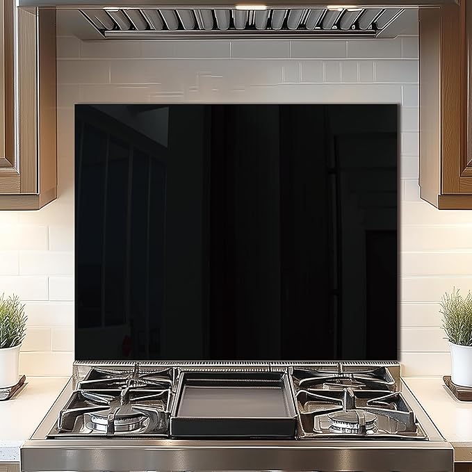 DAIFURONGE Tempered Glass Backsplash for Kitchen, Black and White Art Stove Backsplash Protector - Easy to Clean Wall Decor (Black, 30"x24"(76.2x60.96cm))