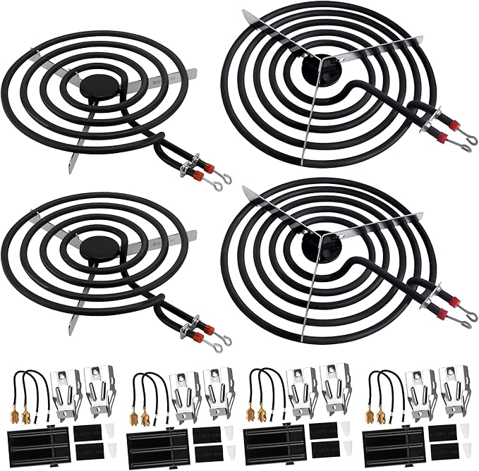 【2026 Upgraded】Electric Range Burner Element MP22YA Unit Set,2 pcs MP15YA 6'',2 pcs MP21YA 8'',4pcs 330031 Range Burner Receptacle kit.Replacement for Ranges/Stoves by Romalon