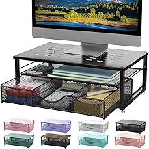 gianotter Computer Monitor Stand Riser, Desk Organizers and Accessories with Drawer, Office Desk Accessories & Workspace Desktop Organizers Storage for Printer Stand (Black)