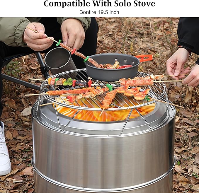REDCAMP Campfire Grill Grate Top Shield for Solo Stove Bonfire 19.5'' Fire Pit, Stainless Steel Fire Pit Stand and Grill Cooking Grate,Round Cooking Grill Grate for Outdoor BBQ Campfire Picnic Party