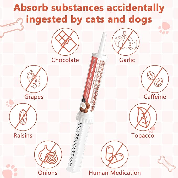 Activated Charcoal Paste for Dogs Cats, Puppy & Pet Poisoning Kit, Toxin Absorber for Pet Emergency, Aids Digestive System Recovery, 30 ml