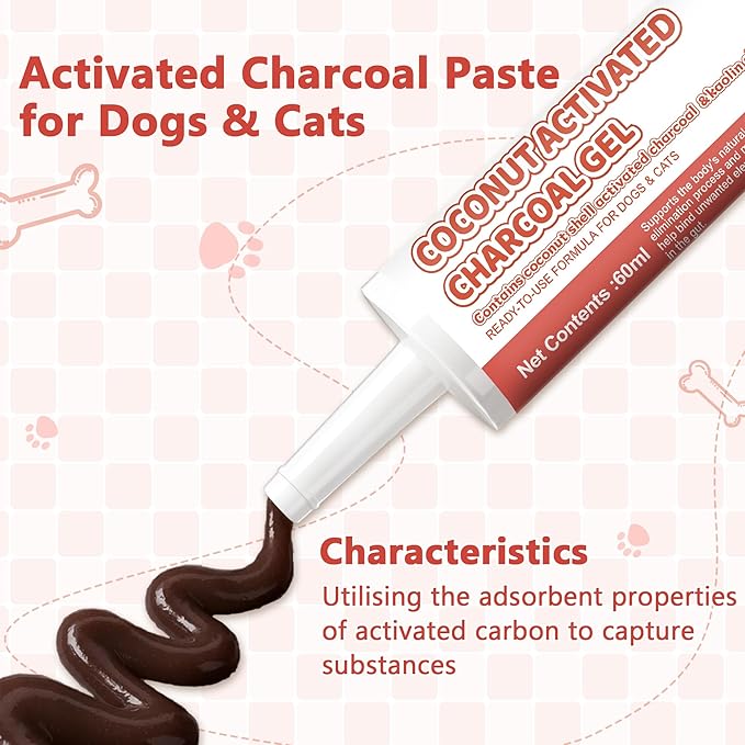 Activated Charcoal Paste for Dogs and Cats (60 ml) - Digestive Supplement, Daily Oral Care Paste for Pets