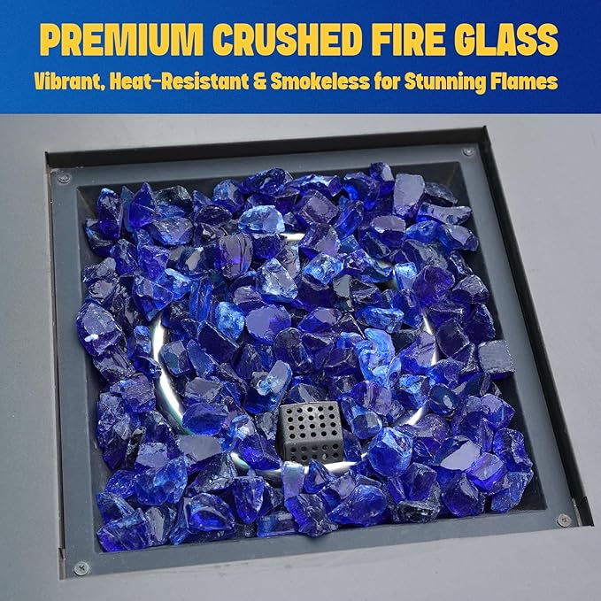 Mr. Fireglass Crushed Fire Glass for Natural or Propane Fire Pit Fireplace and Landscaping, 10 Pounds High Luster Ocean Blue