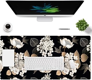 Large Desk Mat, Dual Side PU Leather Waterproof Mousepad Desk Pad, Desk Protector Writing Pads Desk Accessories for Office and Home (C-Black Gold Flower, 35.5''X15.8'')