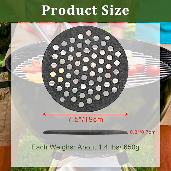 Cast Iron Bottom Fire Grate - 7.5 Inch Round BBQ Grill Grate Replacement, High Heat Charcoal Plate Bottom Grate Grill Parts, Fireplace Grate for Fire Pit Project BBQ Accessories Parts, Circle