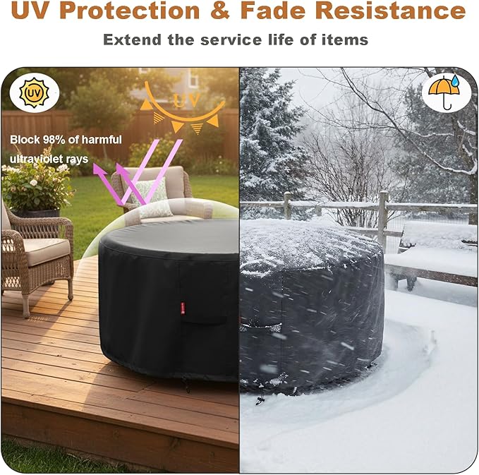 SheeChung Round Gas Fire Pit/Table Cover-Fit 36-40 inch Outdoor Firepit/Bowl,600D Heavy Duty Patio Cover Black,100% Weather Resistant&Waterproof for Backyard,Porch,Deck,Camping,Grill,40”Dia X 22”H